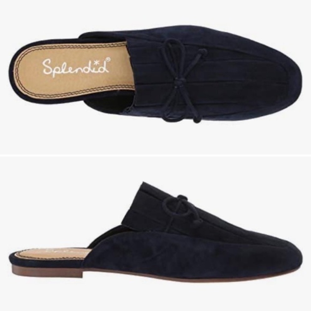 Splendid Chandler Suede Mules in Navy Blue